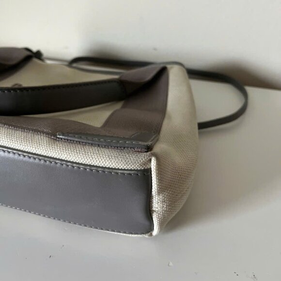 BALENCIAGA Beige Grey Canvas and Calfskin Leather Cabas Crossbody Bag - Picture 5 of 11